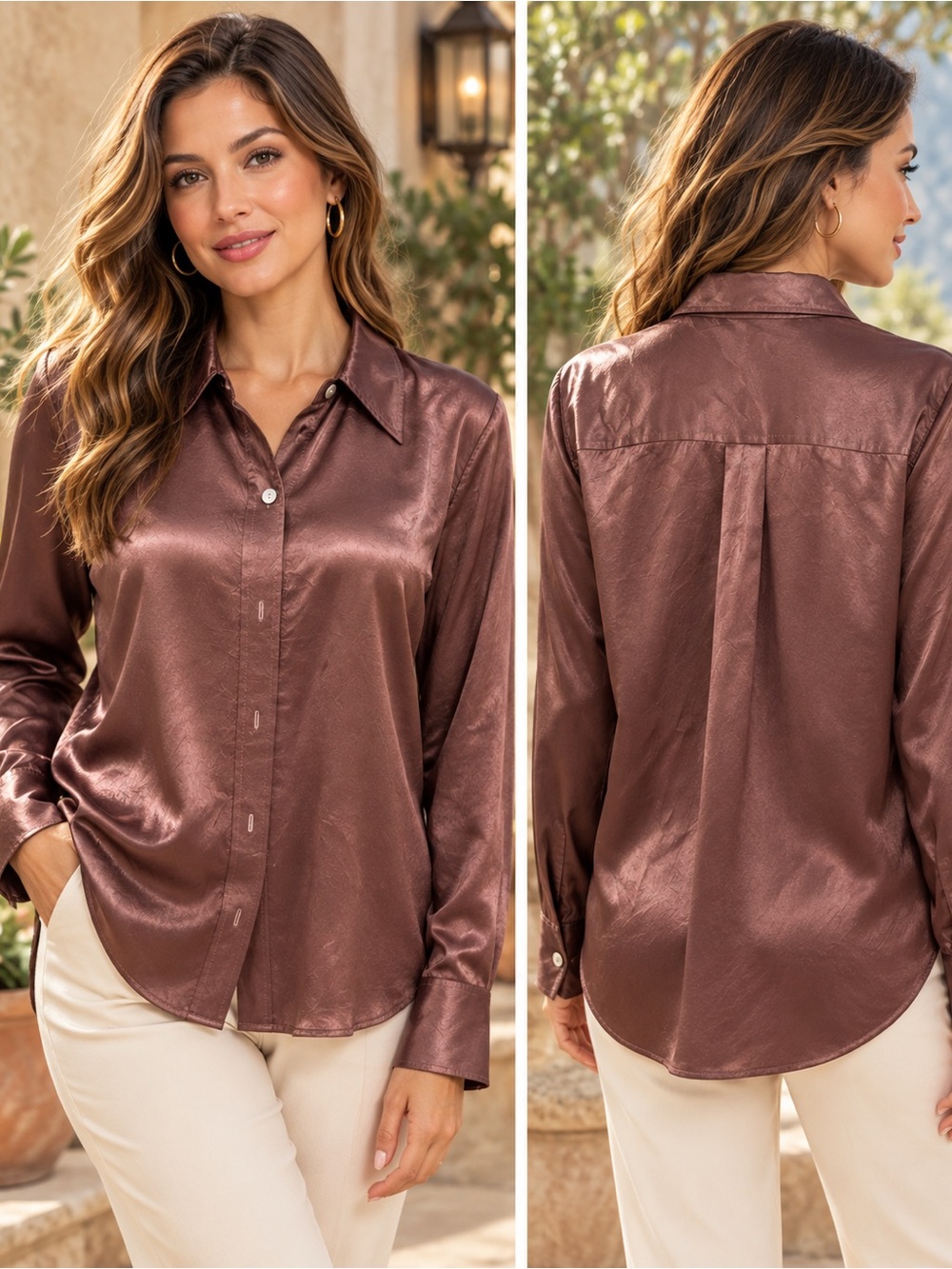 Rails satin button down blouse brown size L